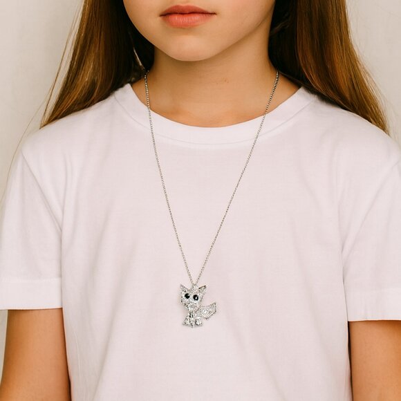 Kitty Cat Rhinestone Pendant Necklace 20 Inches New - Picture 1 of 9